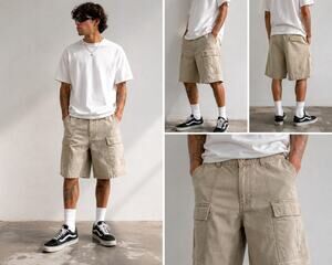Vintage Bugle Boy Cargo Shorts Mens 36 Beige Utility Safari 90s Y2K Carpenter
